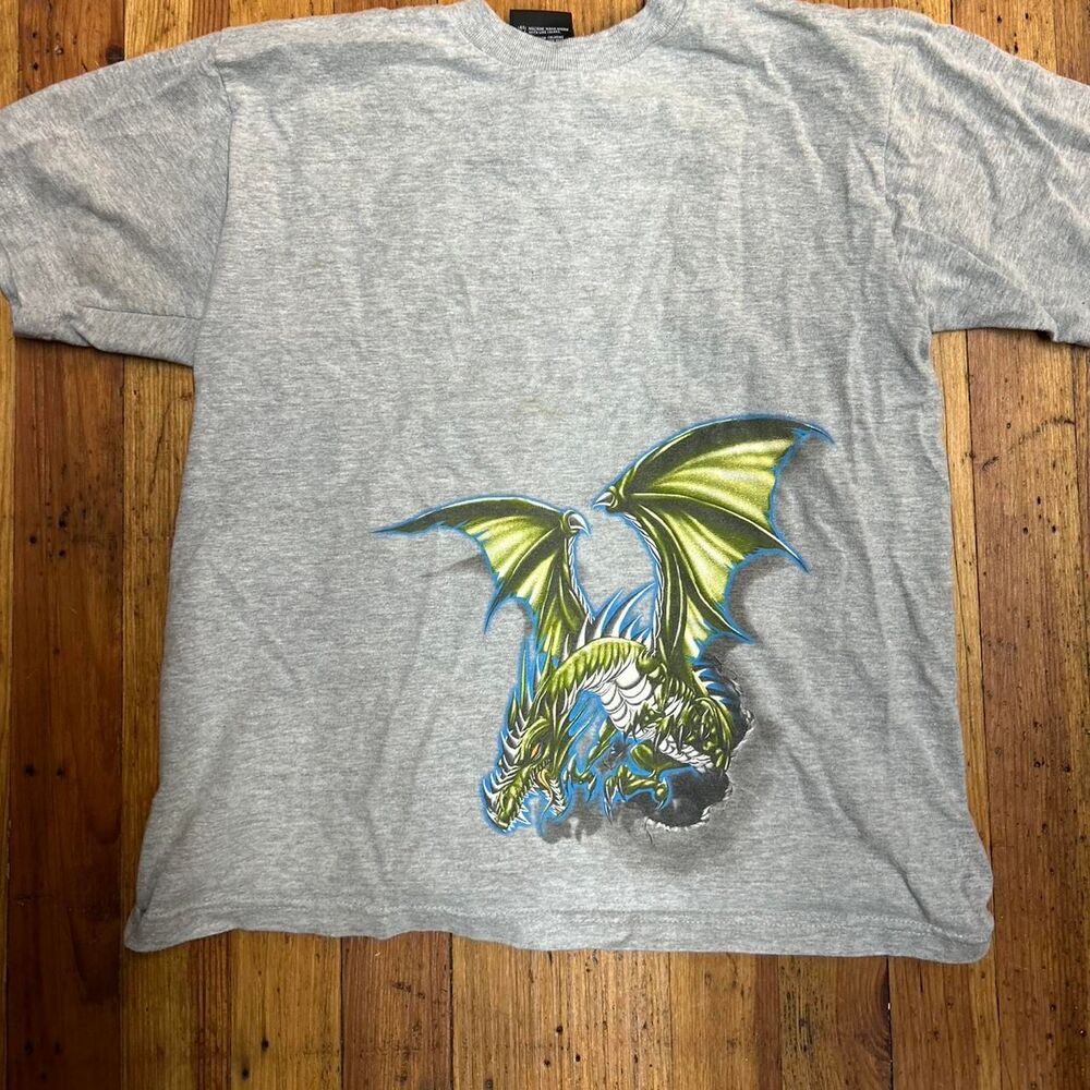 Top Heavy grey and green dragon graphic tee